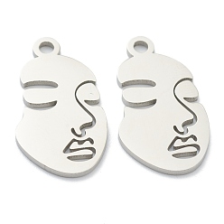 Stainless Steel Color 304 Stainless Steel Pendants, Abstract Face, Stainless Steel Color, 24x13x1mm, Hole: 2mm