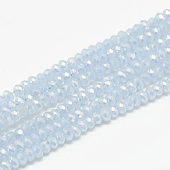 Light Blue Electroplate Glass Beads Strands, Imitation Jade Glass, Faceted, Rondelle, Light Blue, 2.5x1.5mm, Hole: 0.8mm, about 160~165pcs/strand, 13.78 inch~14.17 inch(35~36cm)