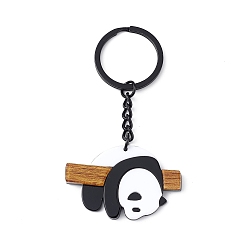 Negro Lindo llavero con colgante de acrílico panda de bambú, con fornituras de hierro, para mujer hombre coche llave bolsa decoración, negro, 8.5 cm