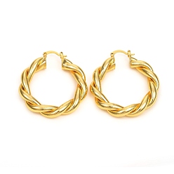 Real 18K Gold Plated Brass Hoop Earrings, Long-Lasting Plated, Twisted Ring Shape, Real 18K Gold Plated, 45x40x7mm, Pin: 0.6x1.4mm