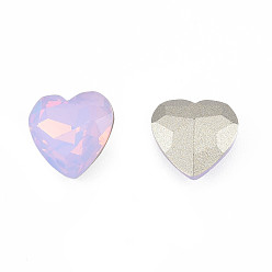 Violet K9 Glass Rhinestone Cabochons, Pointed Back & Back Plated, Faceted, Heart, Violet, 10x10x5mm