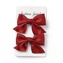 Crimson Solid Color Bowknot Cloth Alligator Hair Clip, Hair Accessories for Girls, Crimson, 42~45x70~74x13~14mm, 2pcs/card