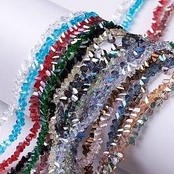 Couleur Mélangete Chapelets de perles en verre transparentes  , de couleur plaquée ab , facette, triangle, couleur mixte, 3x2x2mm, Trou: 0.6mm, Environ 148 pcs/chapelet, 10.71~10.79'' (27.2~27.4 cm)