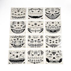 Noir 12 pcs 12 style lumineux halloween horreur tatouages temporaires amovibles papier visage autocollants, brillent dans le noir, rectangle, noir, 16x13.5x0.03 cm, 12 style, 1 pc / style, 12 pièces / kit