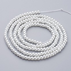 White Glass Pearl Beads Strands, Pearlized, Round, White, 4~5mm, Hole: 1mm, about 200pcs/strand, 30.71 inch(78cm)