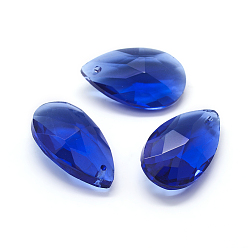 Dark Blue Faceted Glass Pendants, Teardrop, Dark Blue, 15x9.5x5.5mm, Hole: 1mm