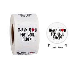 Black Thank You Stickers Roll, Self-Adhesive Kraft Paper Gift Tag Stickers, Adhesive Labels, Black, 25mm, about 500pcs/roll