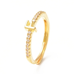 Letter F Clear Cubic Zirconia Initial Letter Adjustable Ring, Golden Brass Jewelry for Women, Letter.F, Inner Diameter: 18mm