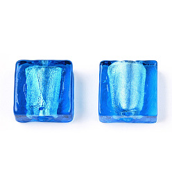 Озёрно--синий Бусины ручной работы бусины серебряной фольгой, квадратный, Плут синий, 12x12x6 мм