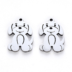 Stainless Steel Color 304 Stainless Steel Pendants, Laser Cut, Dog, Stainless Steel Color, 17x11x1mm, Hole: 1.2mm