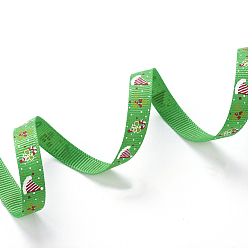 Green Polyester Grosgrain Ribbon, Christmas Theme, for Jewelry Making, Green, 3/8 inch(10mm), 100yards/roll(91.44m/roll)