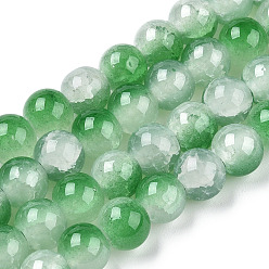 Green Crackle Baking Painted Imitation Jade Glass Beads Strands, Two Tone, Round, Green, 6mm, Hole: 1.2mm, about 147pcs/strand, 31.10''(79cm)