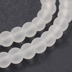 Blanc Fumé Perles en verre dépolies rondes, fumée blanche, 8mm, Trou: 1mm, Environ 40 pcs/chapelet, 12.5 pouce