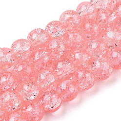 Salmon Spray Painted Crackle Glass Beads Strands, Round, Salmon, 8mm, Hole: 1.3~1.6mm, about 100pcs/strand, 31.4 inch