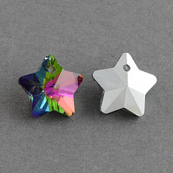 Colorful Star Electroplated Glass Pendants, Silver Plated Bottom, Faceted, Colorful, 13x14.5x8mm, Hole: 1mm