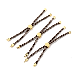 Coffee Half Finished Twisted Milan Rope Slider Bracelets, with Rack Plating Brass Cord Ends & Open Loop, Cadmium Free & Lead Free, for Connector Charm Bracelet Making, Golden, Coffee, 222~230x3mm