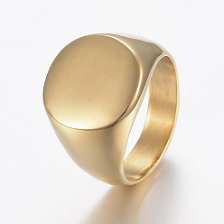 Golden Ion Plating(IP) 304 Stainless Steel Finger Rings, Flat Round Signet Rings, Golden, Size 8~13, 18~23mm