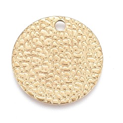 Light Gold Ion Plating(IP) 304 Stainless Steel Charms, Textured, Laser Cut, Flat Round, Light Gold, 15x0.8mm, Hole: 1.5mm