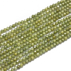 Olive Cubic Zirconia Beads Strands, Faceted, Round, Olive, 2mm, Hole: 0.5mm, about 169pcs/strand, 15.7 inch(40cm)
