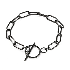Electrophoresis Black Unisex 304 Stainless Steel Paperclip Chain Bracelets, with Toggle Clasps, Electrophoresis Black, 8-7/8 inch(22.5cm)