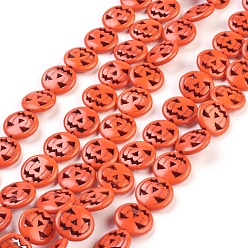 Rouge Orange Perles synthétiques turquoise brins, teint, citrouille d'halloween jack-o'-lantern jack o lantern, rouge-orange, 15x3.5mm, Trou: 1mm, Environ 27 pcs/chapelet, 15.35 pouce