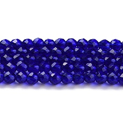 Bleu Foncé Chapelets de perles en verre transparentes  , ronde à facettes, bleu foncé, 2x2mm, Trou: 0.6mm, Environ 184 pcs/chapelet, 14.49'' (36.8 cm)