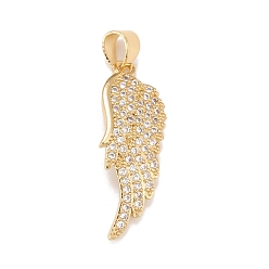 Clear Brass Micro Pave Cubic Zirconia Pendants, Real 18K Gold Plated, Lead Free & Cadmium Free, Wing, Clear, 25.5x9x4mm, Hole: 4x3mm