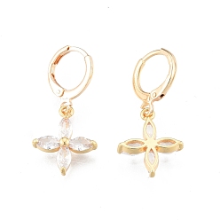 Real 18K Gold Plated Clear Cubic Zirconia Flower Dangle Leverback Earrings, Brass Jewelry for Women, Cadmium Free & Nickel Free & Lead Free, Real 18K Gold Plated, 29mm, Pin: 1mm
