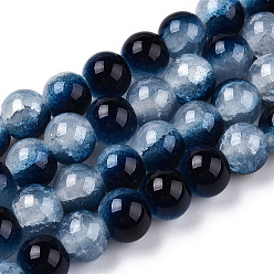 Midnight Blue Crackle Baking Painted Imitation Jade Glass Beads Strands, Two Tone, Round, Midnight Blue, 6mm, Hole: 1.2mm, about 147pcs/strand, 31.10''(79cm)