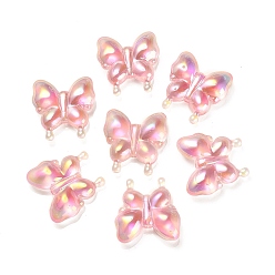 Hot Pink Luminous UV Plating Rainbow Iridescent Acrylic Beads, Glow in the Dark, Butterfly, Hot Pink, 30x29x10.5mm, Hole: 2mm