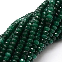 Dark Green Dyed Natural Malaysia Jade Rondelle Beads Strands, Faceted, Dark Green, 4x2~3mm, Hole: 1mm, about 115pcs/strand, 14 inch