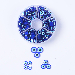 Blue Resin Evil Eye Cabochons, Half Round/Dome, Blue, 8~12x3.5~4.5mm