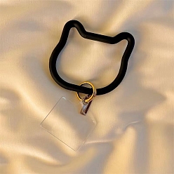 Negro Cordón de silicona para teléfono con forma de gato, correa de cordón para la muñeca de la mano del teléfono celular, negro, 9 cm