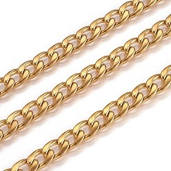 Golden Vacuum Plating 304 Stainless Steel Cuban Link Chains, Chunky Curb Chains, Unwelded, with Spool, Golden, 6mm