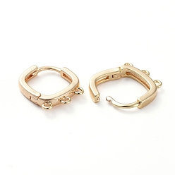 Real 18K Gold Plated Brass Huggie Hoop Earring Findings, with Horizontal Loop, Real 18K Gold Plated, 14.8x14.7x2.4mm, Hole: 1mm, Pin: 0.8mm
