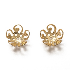 Real 18K Gold Plated 304 Stainless Steel Fancy Bead Caps, 5-Petal Flower, Real 18k Gold Plated, 10x4mm, Hole: 1mm