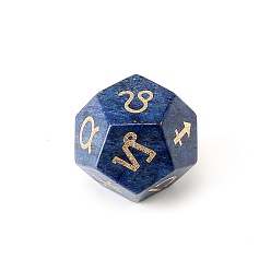 Lapis Lazuli Dés polyédriques classiques à faces en lapis-lazuli naturel, graver douze constellations jouet de jeu de divination, 12mm