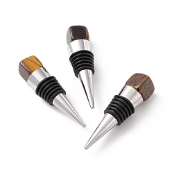 Tiger Eye Natural Tiger Eye Bottle Stoppers, with Alloy & Silicone Findings, Cone, 77~78x20mm