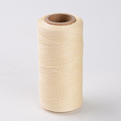 Creamy White Flat Waxed Polyester Cords, Creamy White, 1x0.3mm, about 284.33 yards(260m)/roll