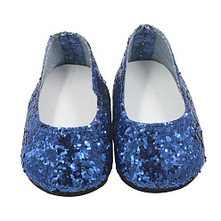 Морской Синий Кукольные туфли из блестящей ткани, для 18 "Аксессуары для американских кукол, Marine Blue, 70x35x28 мм