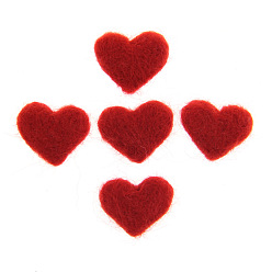 Red Wool Felt Cabochons, Heart, Red, 40x40mm