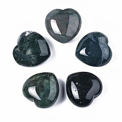 Moss Agate Natural Moss Agate Heart Love Stone, Pocket Palm Stone for Reiki Balancing, 29.5~30x30x14~15mm