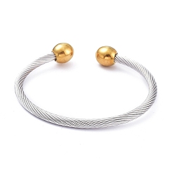Oro & Acero Inoxidable Color 304 de acero inoxidable de los brazaletes de puño, brazaletes de par,  torcedura, acero color oro y acero, 2-1/4 pulgada (5.7 cm)