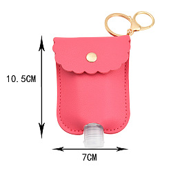 Hot Pink Plastic Hand Sanitizer Bottle with PU Leather Cover, Portable Travel Squeeze Bottle Keychain Holder, Hot Pink, 105x70mm