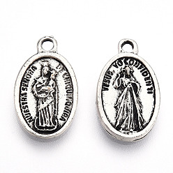 Antique Silver Tibetan Style Alloy Pendants, Cadmium Free & Lead Free, Oval with Virgin Mary, Antique Silver, 18x10.5x2mm, Hole: 1.8mm