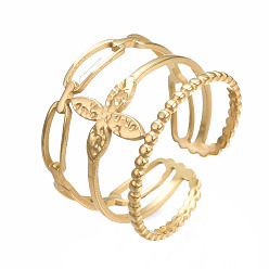Oro 304 anillo de puño abierto con flor de acero inoxidable, anillo hueco ancho para mujer, dorado, tamaño de EE. UU. 6 3/4 (17.1 mm)