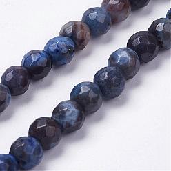 Royal Blue Natural Silver Leaf Jasper Beads Strands, Round, Faceted, Dyed, Royal Blue, 6mm, Hole: 1mm, about 35pcs/strand, 7.8 inch(20cm)