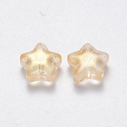 Or Perles de verre imprimées , avec de la poudre de paillettes, étoiles, or, 8x8.5x4mm, Trou: 1mm