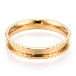 Oro 201 ajustes de anillo de dedo acanalados de acero inoxidable, núcleo de anillo en blanco, para hacer joyas con anillos, dorado, diámetro interior: 19 mm