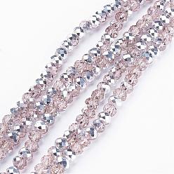 Pink Perles en verre electroplate, demi-argenté, facette, rondelle, rose, 6x4mm, Trou: 1mm, Environ 87~90 pcs/chapelet, 15.7 pouce